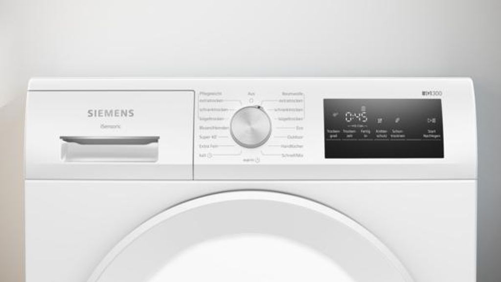 Siemens iQ300 WT45HV4EP, Freistehend, Frontlader, Wärmepumpe, Weiß, Drehregler, Berührung, Rechts