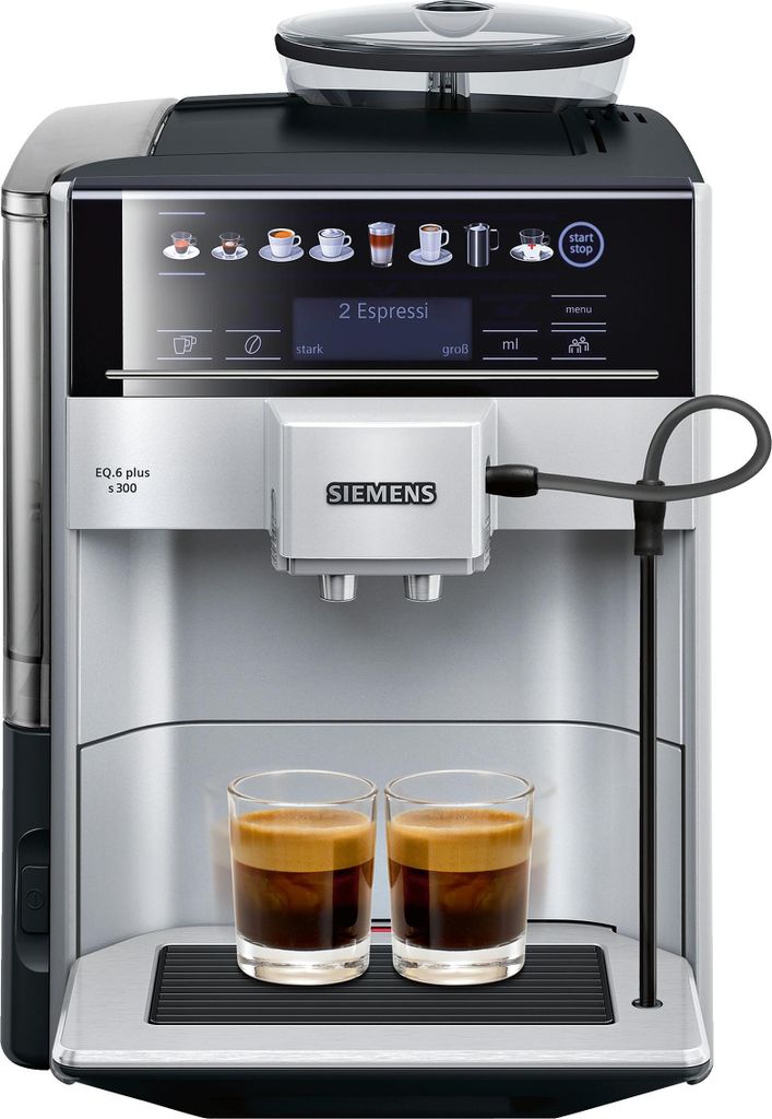 Siemens EQ.6 plus s300, Espressomaschine, 1,7 l, Kaffeebohnen, Gemahlener Kaffee, Eingebautes Mahlwerk, 1500 W, Schwarz, Grau
