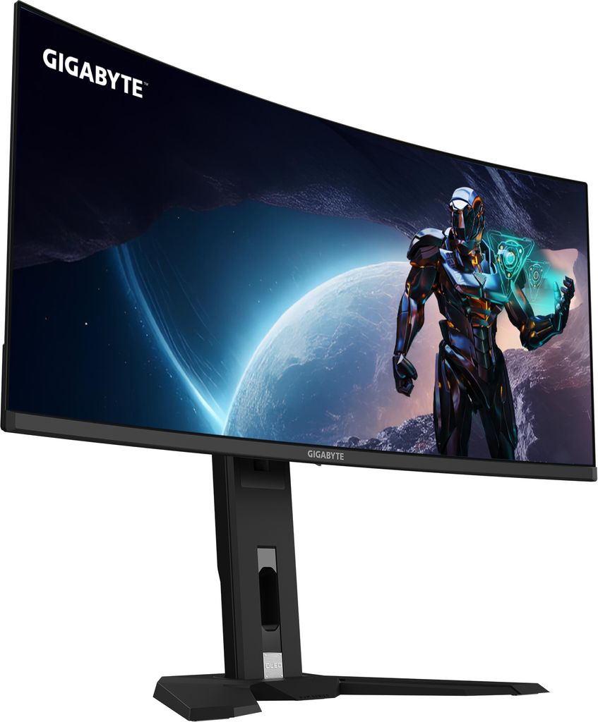 Gigabyte OLED WQHD Curved Gaming Monitor MO34WQC2 - 34 Zoll, 3440 x 1440, 240Hz, 0,03ms, KVM, 250 cd/m², FreeSync Premium Pro, DisplayHDR True Black 400, HDMI 2.1, Displayport 1.4, 86,4 cm (34"), 3440 x 1440 Pixel, Wide Quad HD, OLED, 0,03 ms, Schwarz
