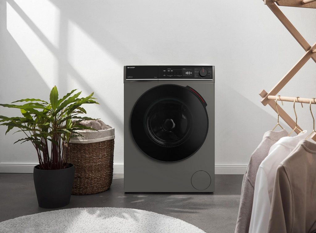 Sharp ES - WNFB214CAA - DE Waschmaschine (12 kg, EEK A - 20%, 1400 U/min.), (WiFi, Inverter Motor, Dampf, AquaStop), Espresso Gray