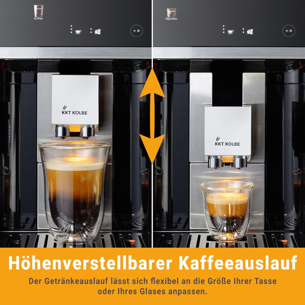 KKT KOLBE Küchentechnik KKT KOLBE One Kaffeevollautomat mit Milchbehälter, Milchschaumdüse und Zubehör, 2 Tassen - Funktion,, 15 Bar, 7 - stufiges Mahlwerk, Touchscreen