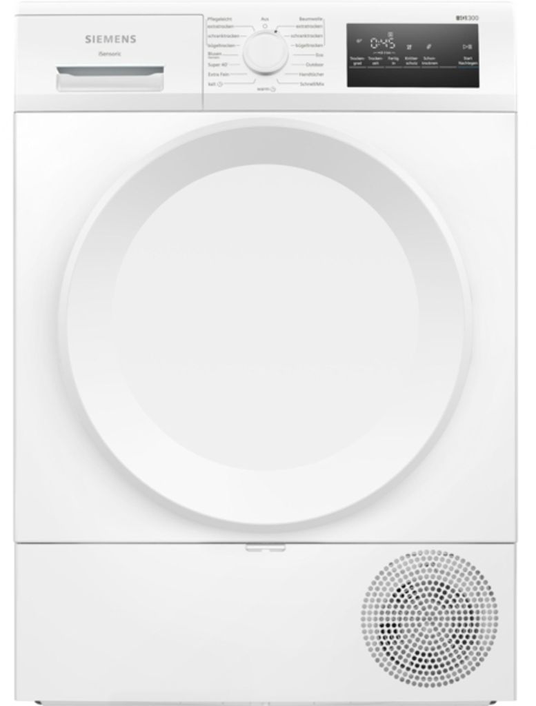 Siemens iQ300 WT43HV04, Freistehend, Frontlader, Kondensation, Weiß, Drehregler, Berührung, Rechts