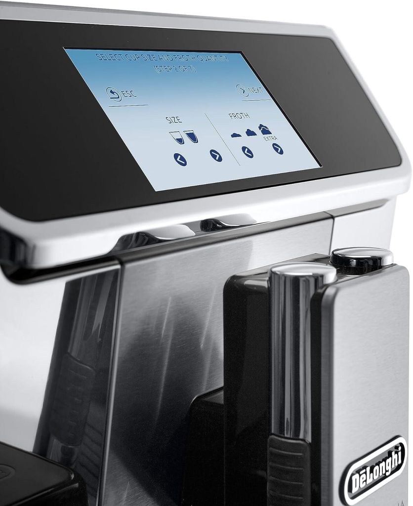De'Longhi Delonghi ECAM 656.85.MS Vollautomatische Espressomaschine, Edelstahlgehäuse, Touchscreen, Zeitschaltuhr, Integriertes Mahlwerk, Milchaufschäumer, Wasserfilter