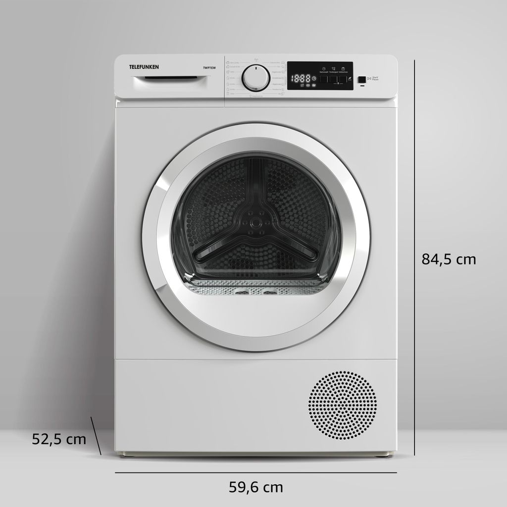 TELEFUNKEN Wärmepumpentrockner für 7 kg Wäsche, Trockner Frontlader, Wäschetrockner mit Knitterschutz, leise, TWP7EW