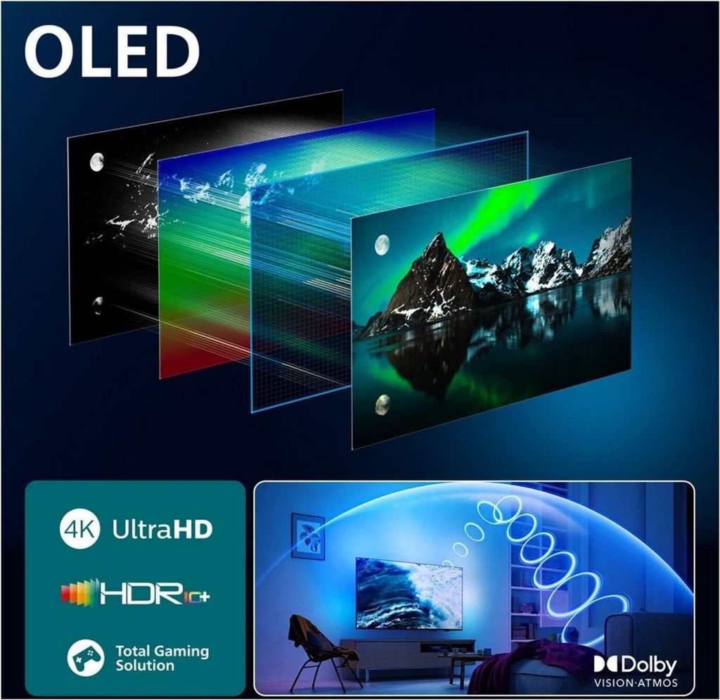 Philips 55OLED76012, 139,7 cm (55"), 3840 x 2160 Pixel, OLED, Smart - TV, WLAN, Schwarz