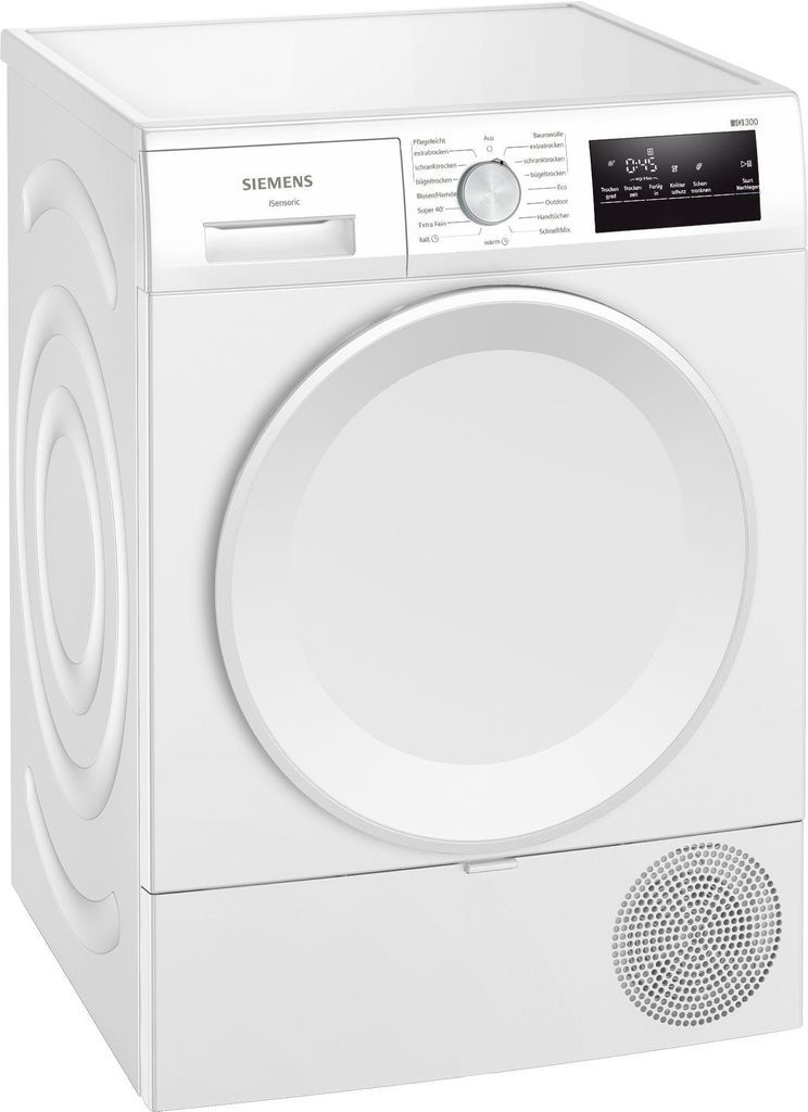 Siemens iQ300 WT45HV4EP, Freistehend, Frontlader, Wärmepumpe, Weiß, Drehregler, Berührung, Rechts
