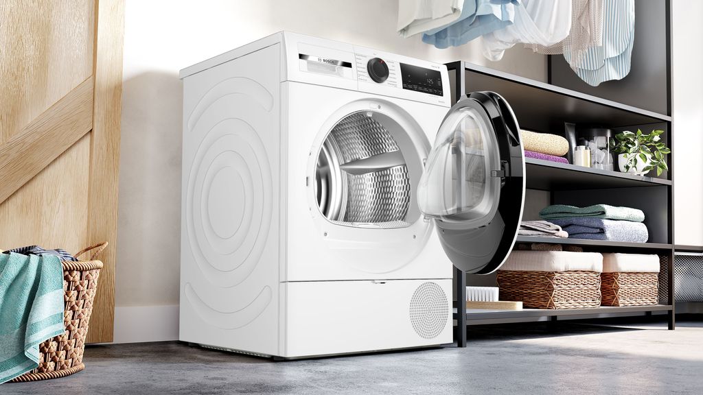 Bosch Serie 6 WQG241001, Freistehend, Frontlader, Wärmepumpe, Weiß, Drehregler, Rechts