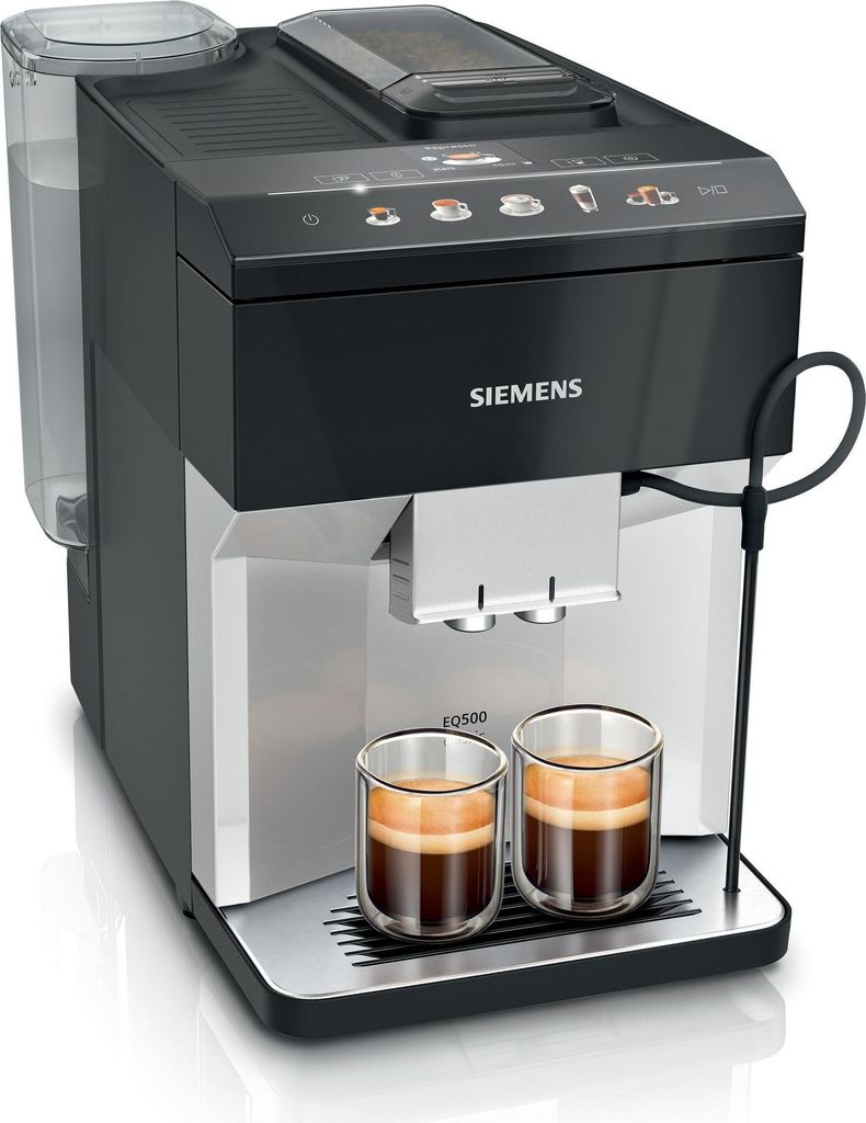 Siemens EQ.500 TP515D01, Espressomaschine, 1,9 l, Kaffeebohnen, Eingebautes Mahlwerk, 1500 W, Schwarz, Silber