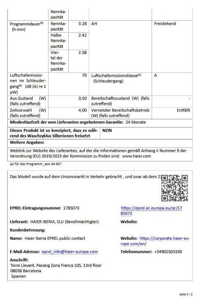 Haier I - Pro Series 3 HW70 - BP14929, Frontlader, 7 kg, B, 70 dB, 1400 RPM, A
