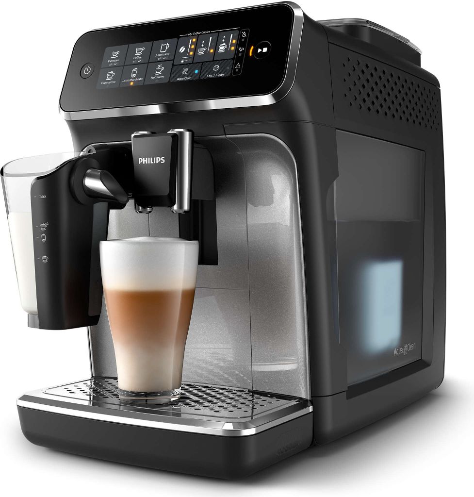 Philips Kaffeevollautomat 3200 Series, 5 Kaffeespezialitäten, LatteGo Milchsystem, Touchdisplay, Schwarz (EP3246/70)