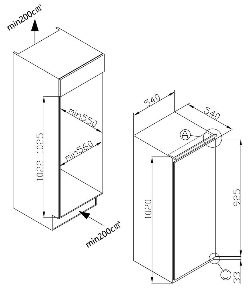 Amica - EKSS 361 216 - Einbau - Kühlschrank mit Gefrierfach - Schlepptür - Technik