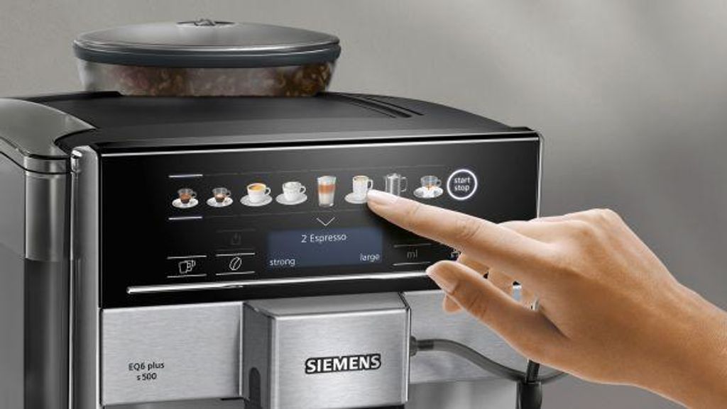 Siemens EQ.6 plus s300, Espressomaschine, 1,7 l, Kaffeebohnen, Gemahlener Kaffee, Eingebautes Mahlwerk, 1500 W, Schwarz, Grau