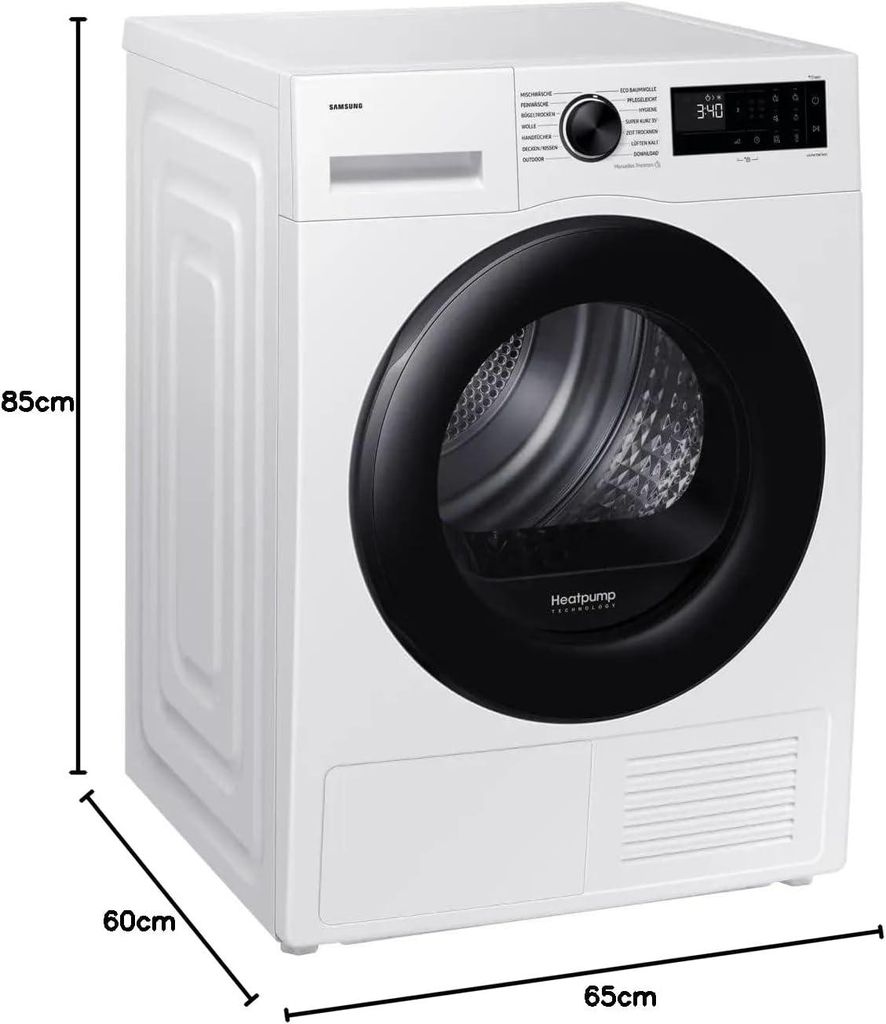 Samsung 9 kg Trockner DV5000D mit Optimal Dry, , Freistehend, Frontlader, Wärmepumpe, Weiß, Drehregler, Glastür