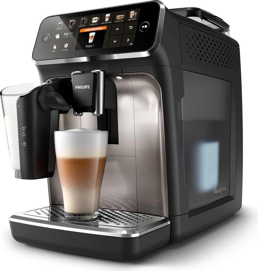 Philips Kaffeevollautomat 5400 Series, 12 Kaffeespezialitäten, LatteGo Milchsystem, Touchdisplay, Schwarz (EP5447/90)