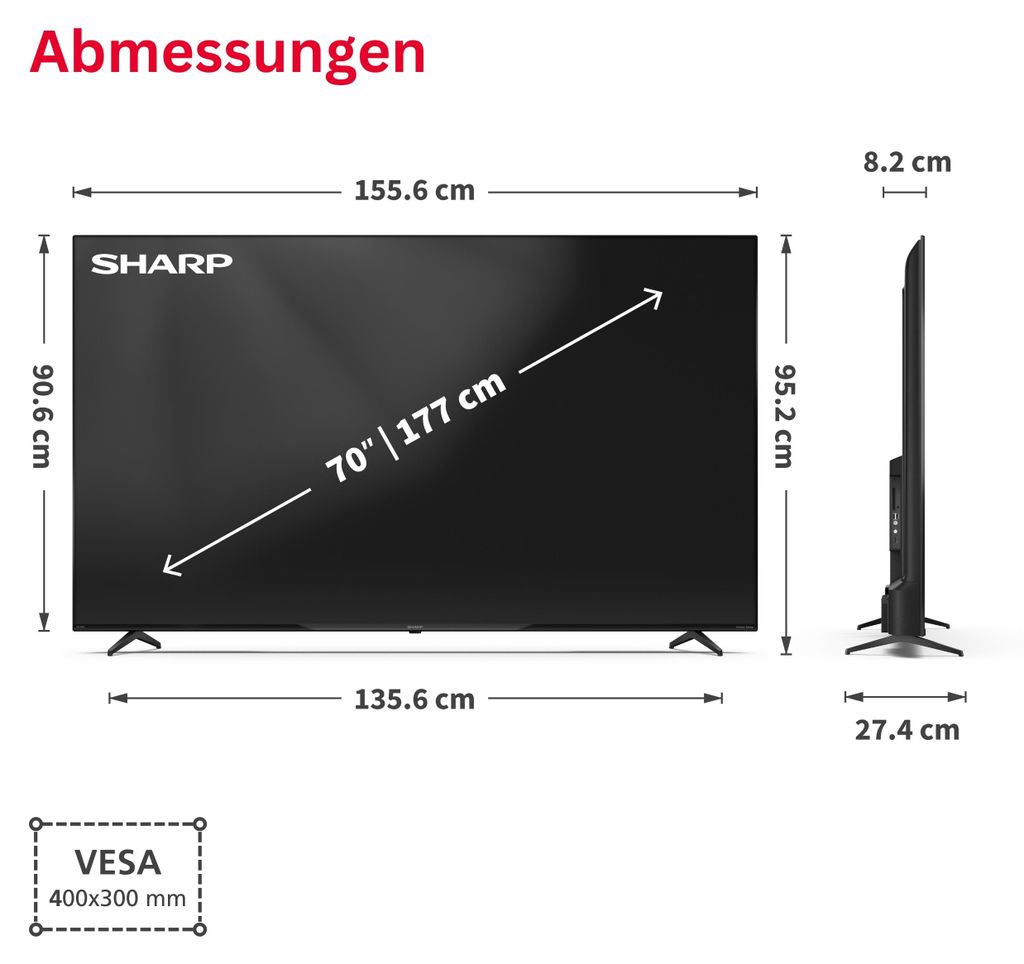 Sharp 70HP5765E, QLED - Fernseher, (UltraHD/4K, Google TV) - SHARP 70HP5765E