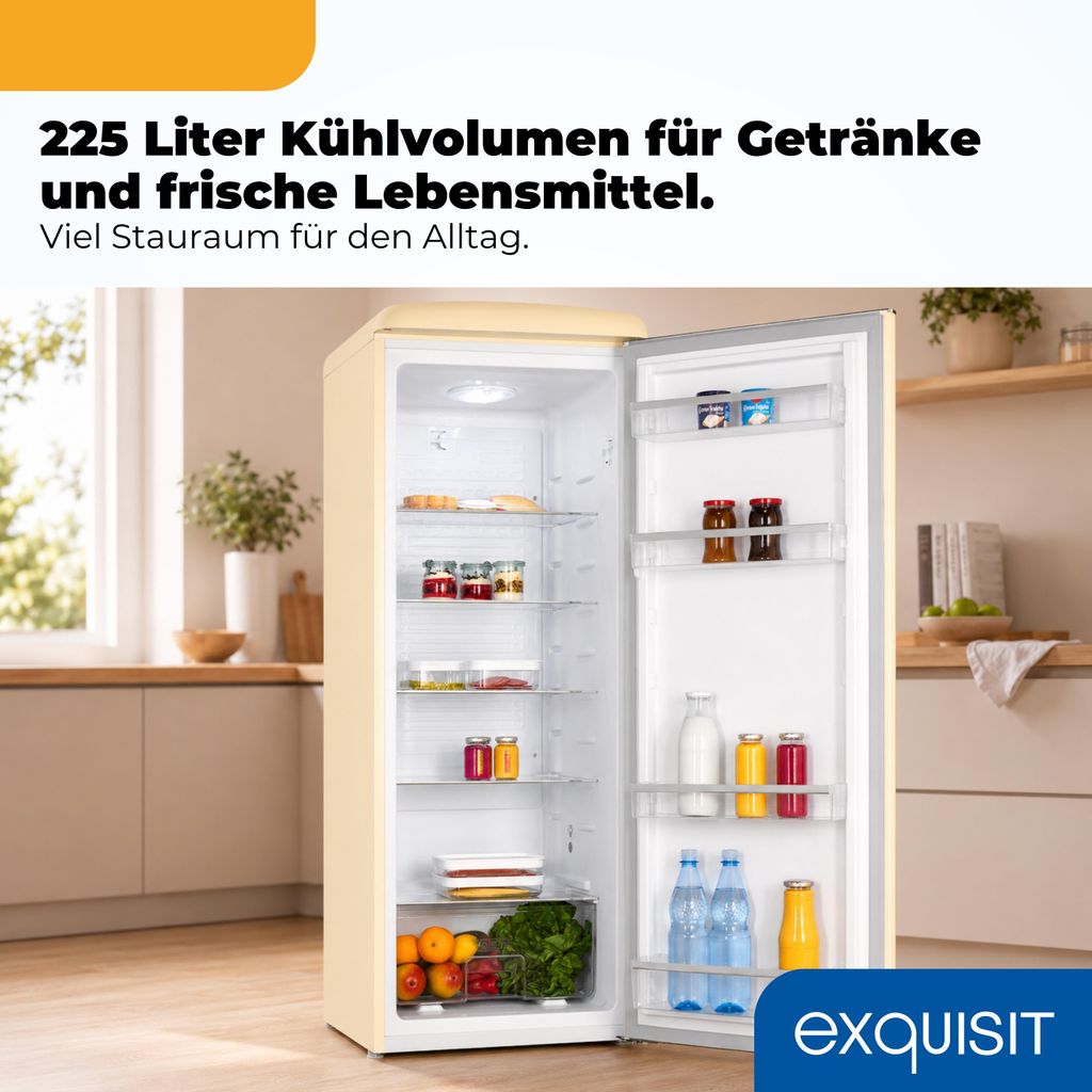 Exquisit Retro Vollraumkühlschrank 225 l - RKS325 - V - H - 160C