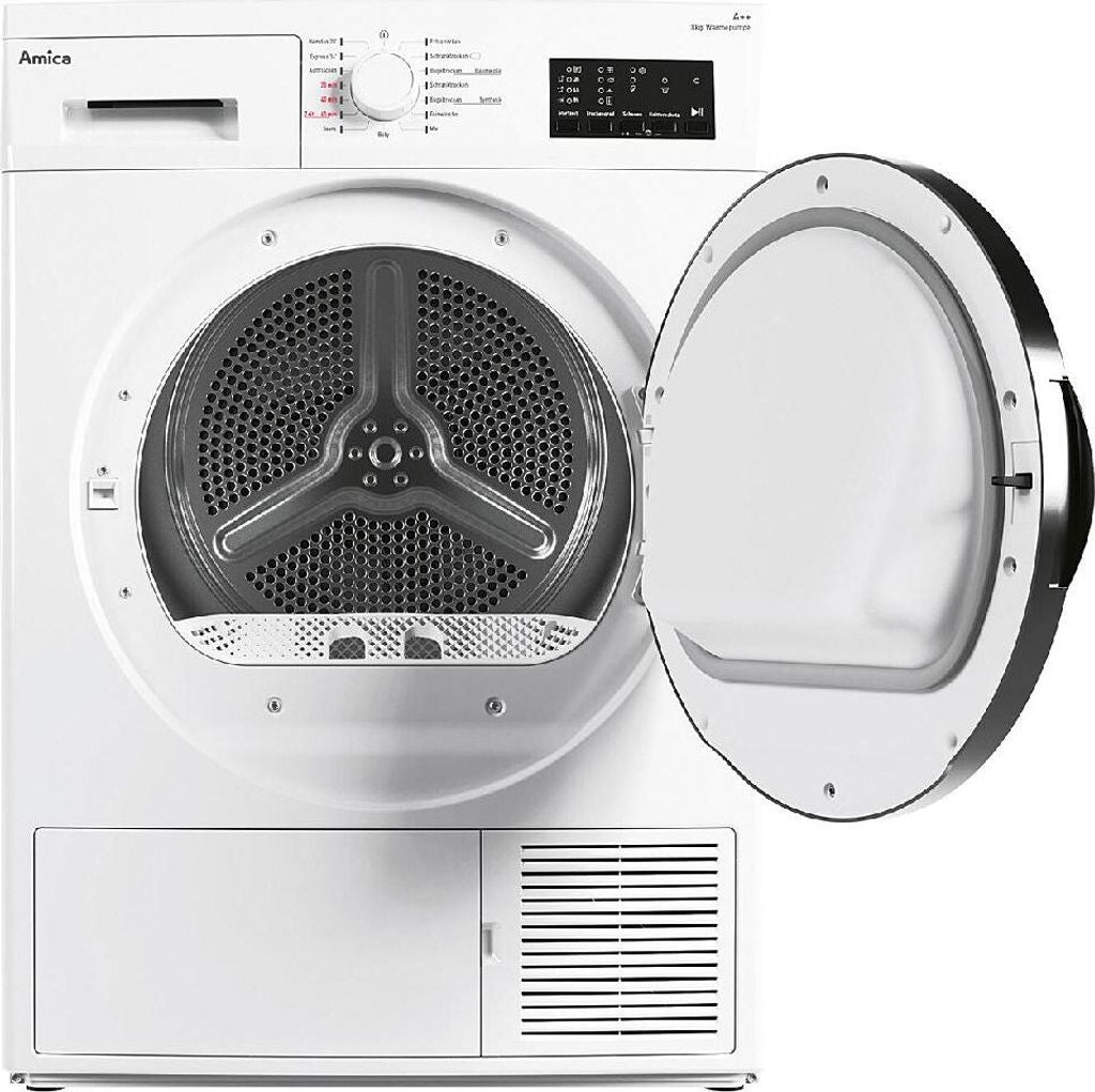 Amica WTP 488 031, Freistehend, Frontlader, Kondensation, Weiß, Tasten, Drehregler, Berührung, Rechts