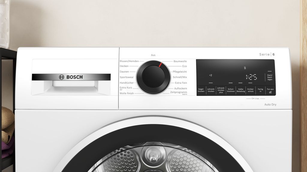 Bosch Serie 6 WQG241001, Freistehend, Frontlader, Wärmepumpe, Weiß, Drehregler, Rechts