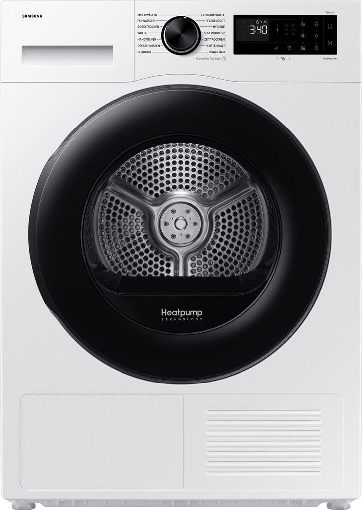 Samsung 9 kg Trockner DV5000D mit Optimal Dry, , Freistehend, Frontlader, Wärmepumpe, Weiß, Drehregler, Glastür