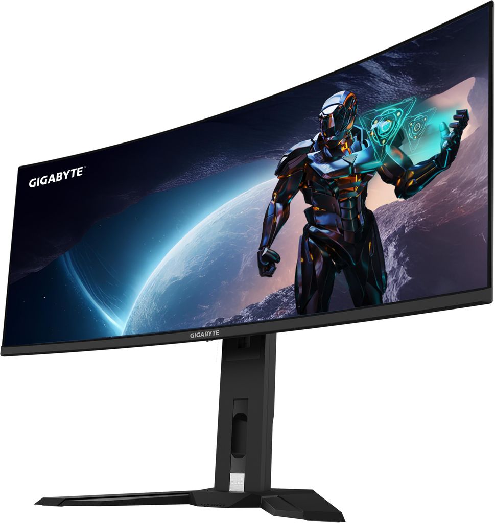 Gigabyte OLED WQHD Curved Gaming Monitor MO34WQC2 - 34 Zoll, 3440 x 1440, 240Hz, 0,03ms, KVM, 250 cd/m², FreeSync Premium Pro, DisplayHDR True Black 400, HDMI 2.1, Displayport 1.4, 86,4 cm (34"), 3440 x 1440 Pixel, Wide Quad HD, OLED, 0,03 ms, Schwarz