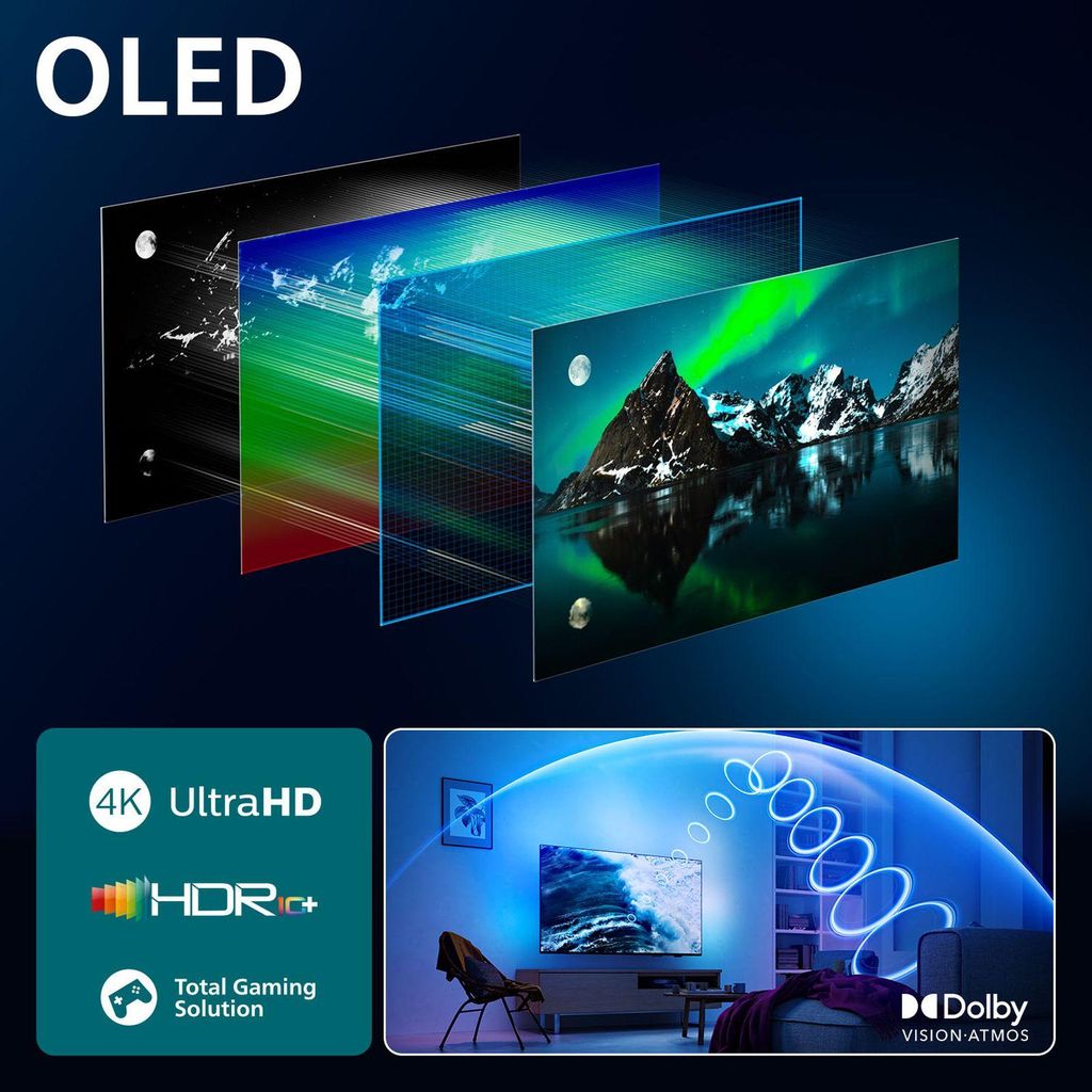 Philips 55OLED76012, 139,7 cm (55"), 3840 x 2160 Pixel, OLED, Smart - TV, WLAN, Schwarz