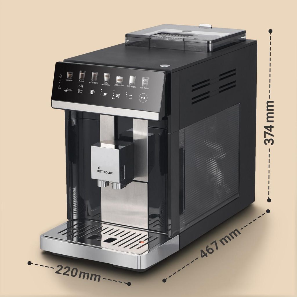 KKT KOLBE Küchentechnik KKT KOLBE One Kaffeevollautomat mit Milchbehälter, Milchschaumdüse und Zubehör, 2 Tassen - Funktion,, 15 Bar, 7 - stufiges Mahlwerk, Touchscreen