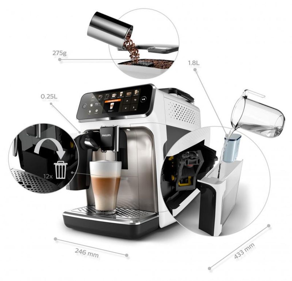 Philips 5500 series Series 5500 EP5543/90 Kaffeevollautomat, Espressomaschine, 1,8 l, Kaffeebohnen, Eingebautes Mahlwerk, 1500 W, Weiß