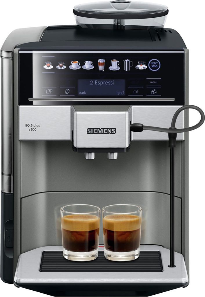 Siemens EQ6 Plus S500, Espressomaschine, 1,7 l, Kaffeebohnen, Gemahlener Kaffee, Eingebautes Mahlwerk, 1500 W, Schwarz, Silber