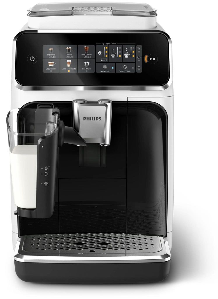 Philips Kaffeevollautomat Serie 3200, 5 Kaffeeeinstellungen, LatteGo - Milchsystem, Touch - Display, weiß (EP3343/50)