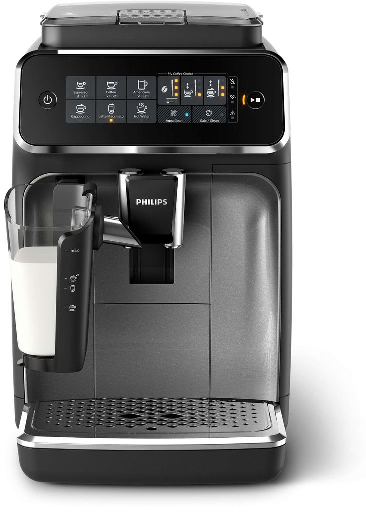 Philips Kaffeevollautomat 3200 Series, 5 Kaffeespezialitäten, LatteGo Milchsystem, Touchdisplay, Schwarz (EP3246/70)