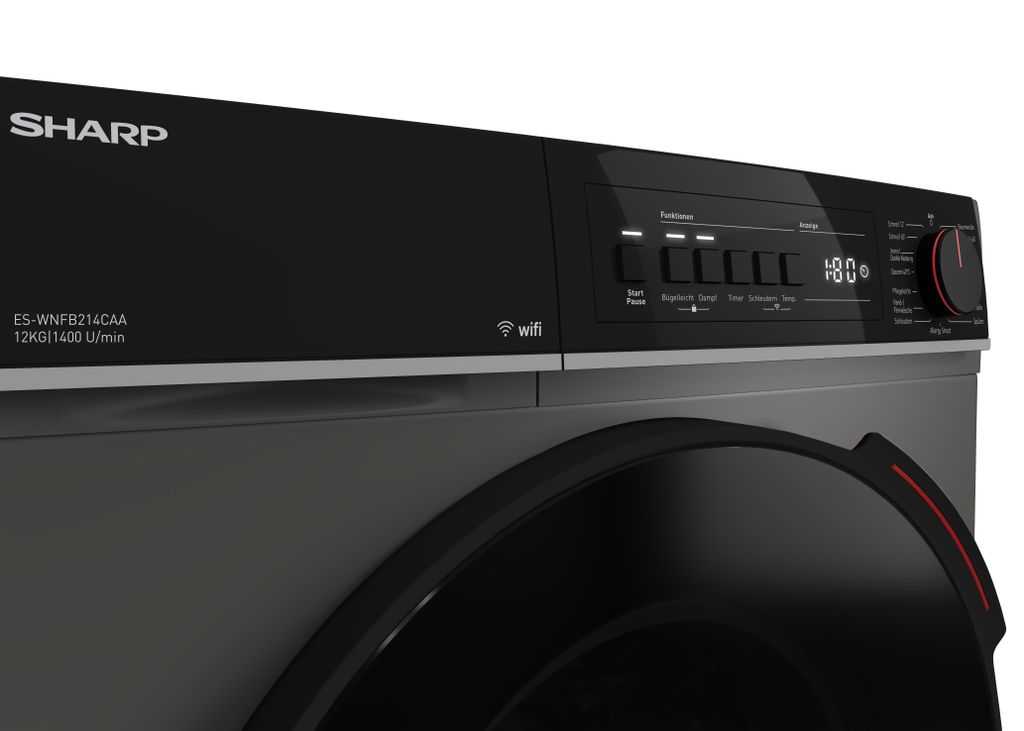 Sharp ES - WNFB214CAA - DE Waschmaschine (12 kg, EEK A - 20%, 1400 U/min.), (WiFi, Inverter Motor, Dampf, AquaStop), Espresso Gray