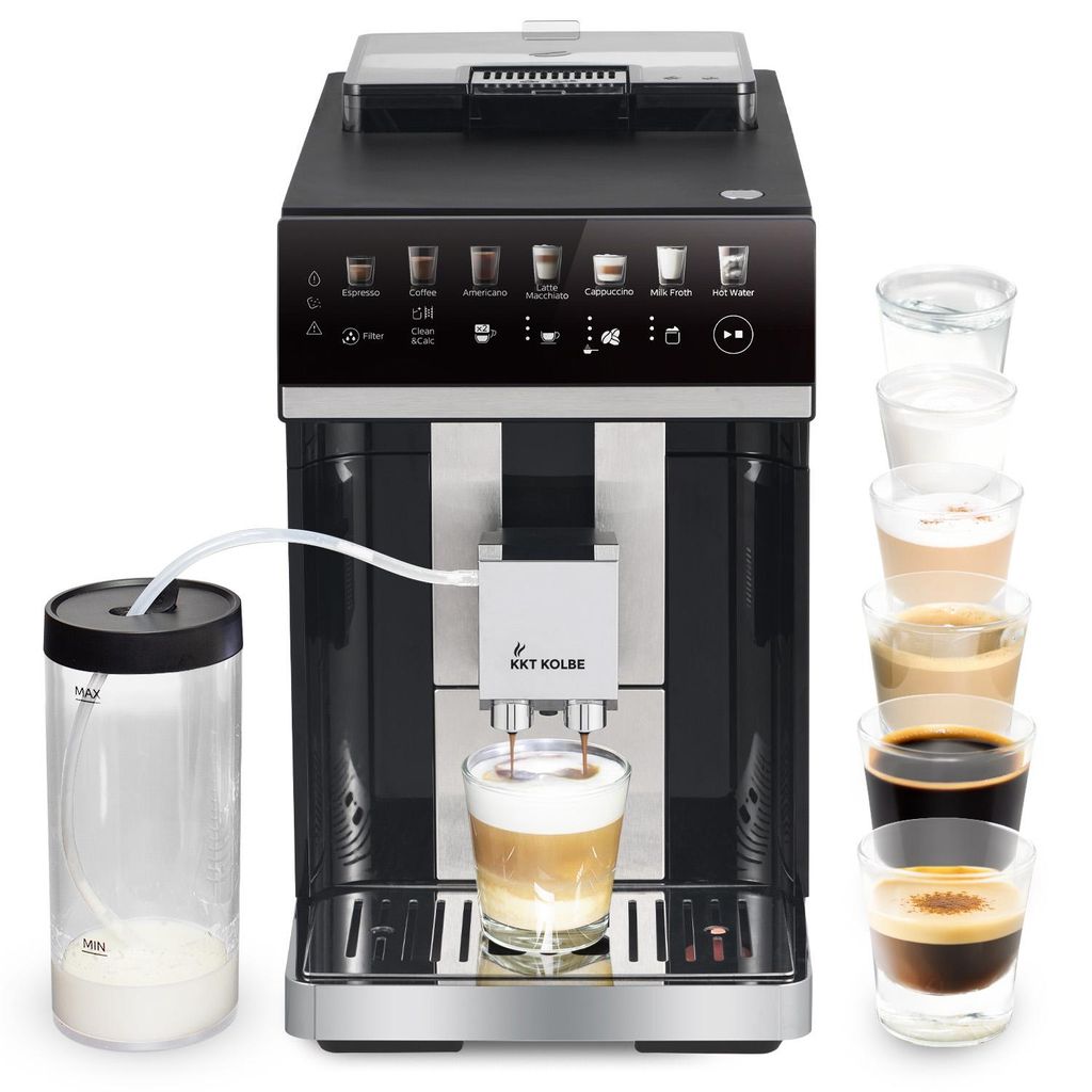 KKT KOLBE Küchentechnik KKT KOLBE One Kaffeevollautomat mit Milchbehälter, Milchschaumdüse und Zubehör, 2 Tassen - Funktion,, 15 Bar, 7 - stufiges Mahlwerk, Touchscreen