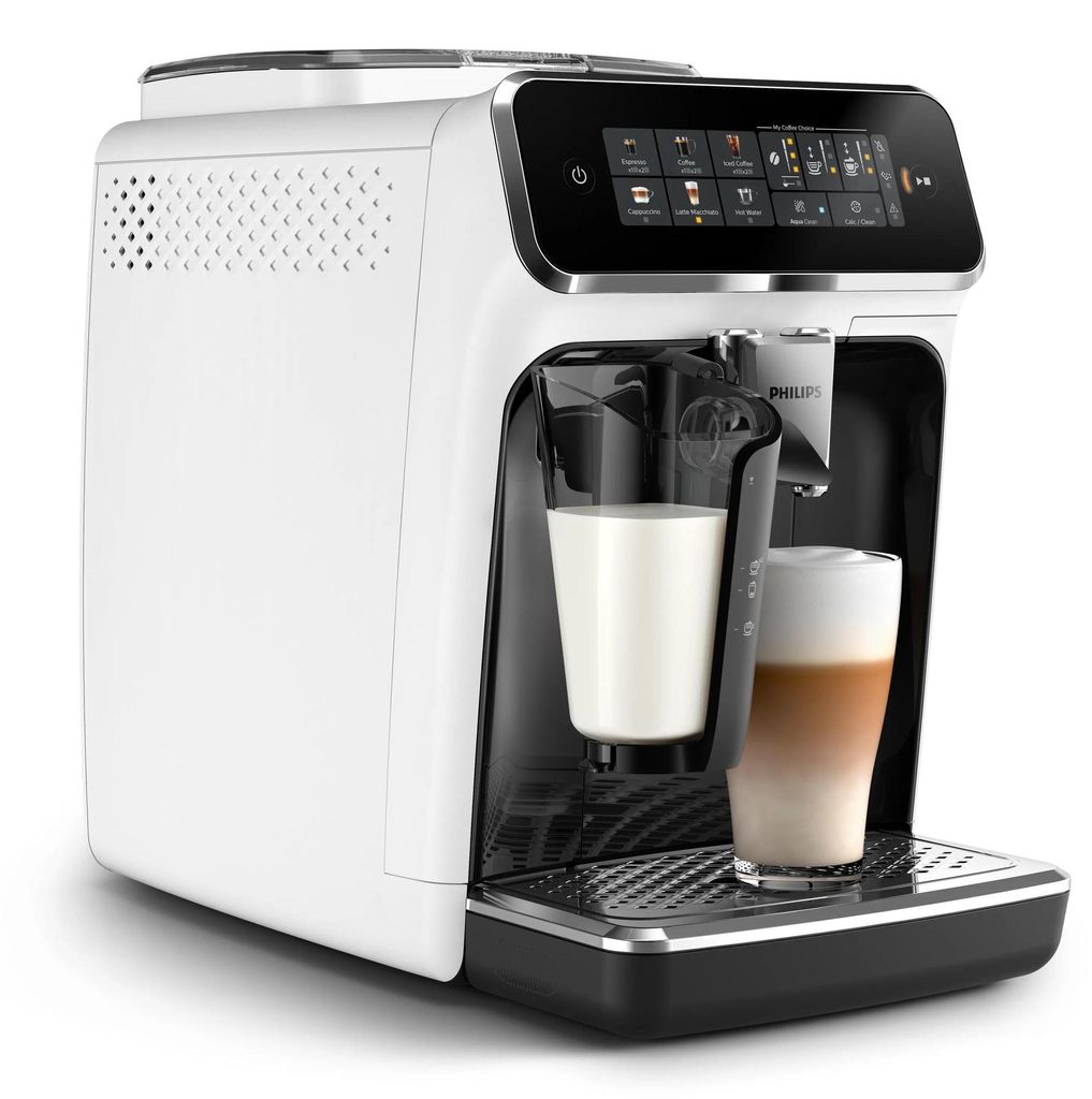 Philips Kaffeevollautomat Serie 3200, 5 Kaffeeeinstellungen, LatteGo - Milchsystem, Touch - Display, weiß (EP3343/50)