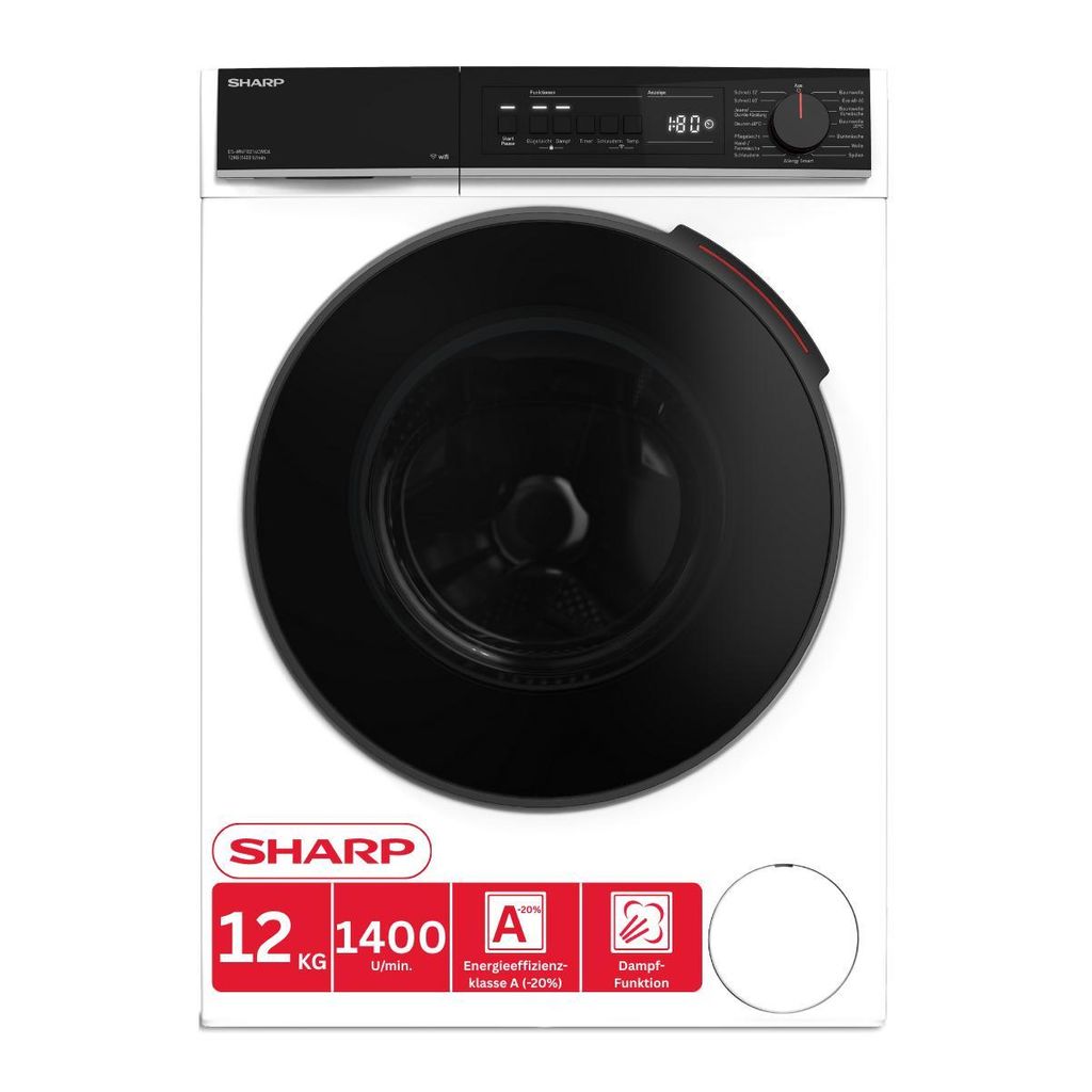 Sharp ES - WNFB214CWDA - DE Waschmaschine (12 kg, EEK A - 20%, 1400 U/min.), (WiFi, Inverter Motor, Dampf, AquaStop), Weiß