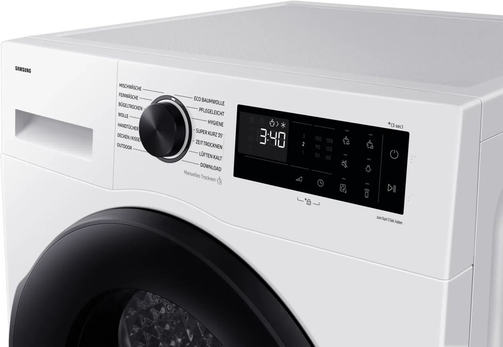 Samsung 9 kg Trockner DV5000D mit Optimal Dry, , Freistehend, Frontlader, Wärmepumpe, Weiß, Drehregler, Glastür