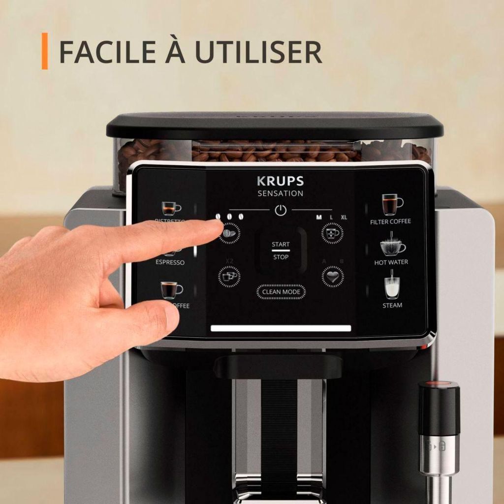 Krups Sensation C90 EA910E, Espressomaschine, 1,7 l, Kaffeebohnen, Eingebautes Mahlwerk, 1450 W, Aluminium, Schwarz