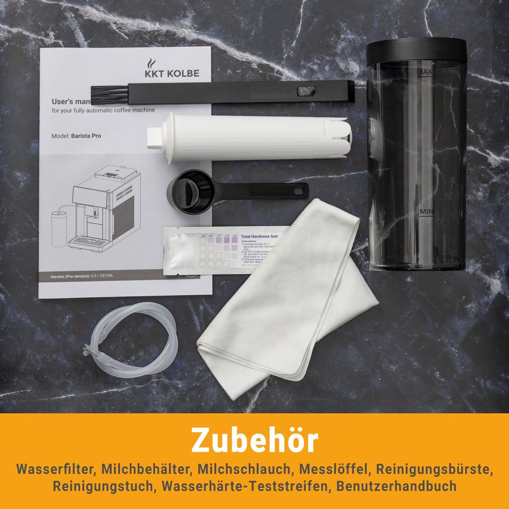 KKT KOLBE Küchentechnik KKT KOLBE One Kaffeevollautomat mit Milchbehälter, Milchschaumdüse und Zubehör, 2 Tassen - Funktion,, 15 Bar, 7 - stufiges Mahlwerk, Touchscreen