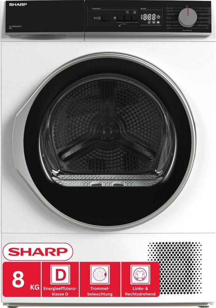 Sharp KD - NHA8S6GW1D - DE Wärmepumpentrockner, 8 kg, BubbleDrum, LED - Trommellicht, WaveCabinet, 15 Programme