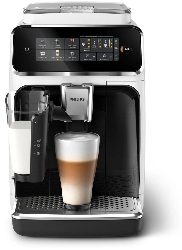 Philips Kaffeevollautomat Serie 3200, 5 Kaffeeeinstellungen, LatteGo - Milchsystem, Touch - Display, weiß (EP3343/50)