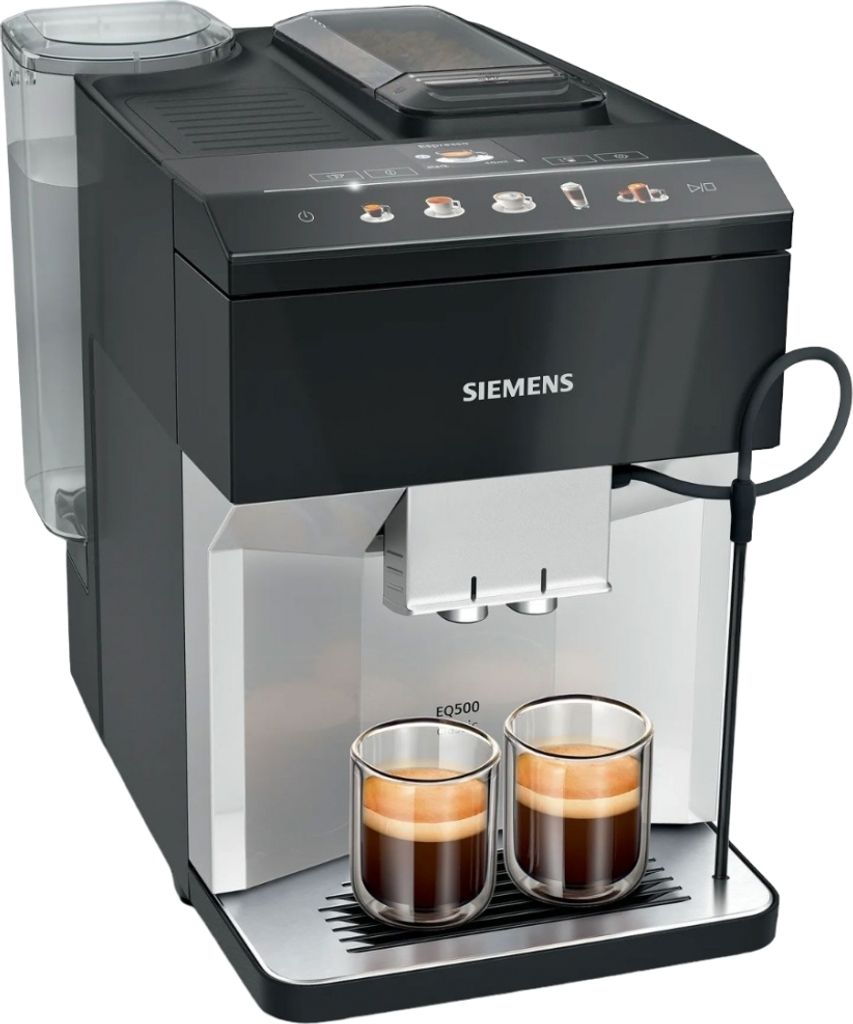 Siemens EQ.500 TP515D01, Espressomaschine, 1,9 l, Kaffeebohnen, Eingebautes Mahlwerk, 1500 W, Schwarz, Silber