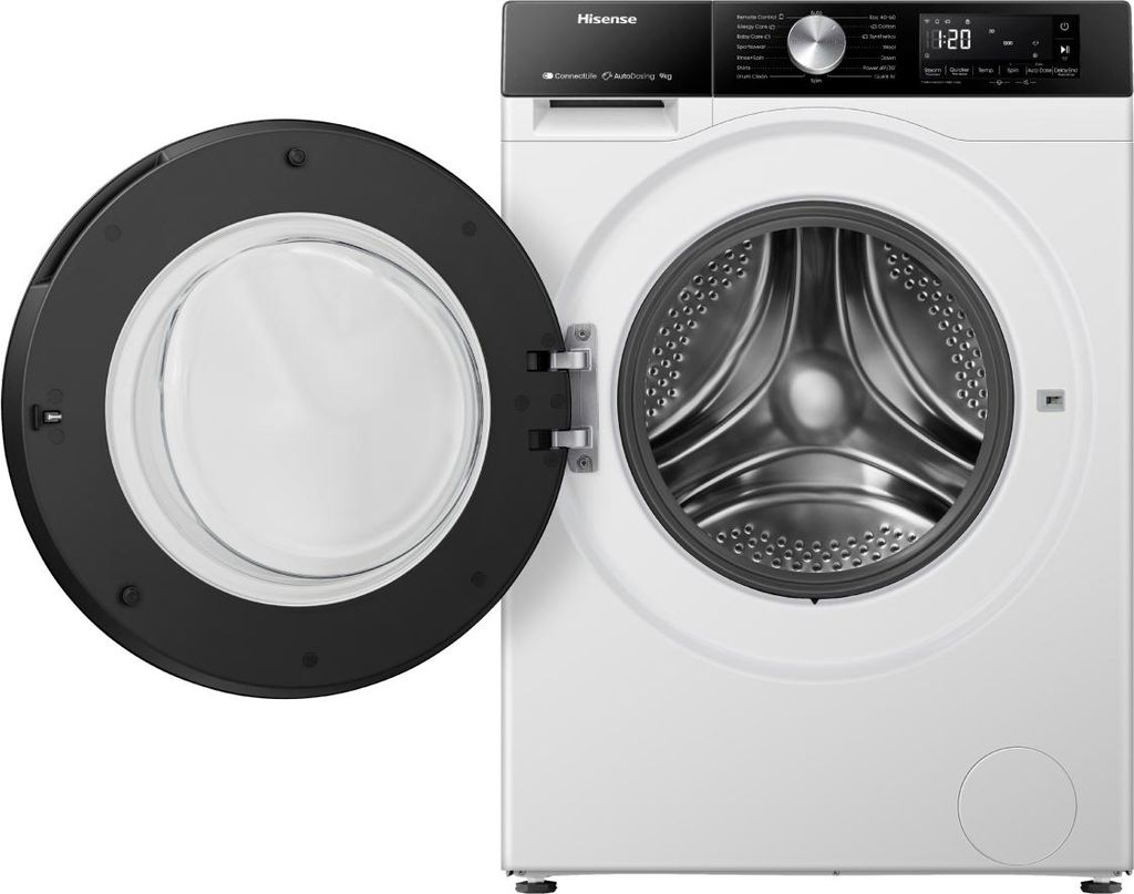 Hisense WF3S9045BW3, Frontlader, 9 kg, B, 72 dB, 1400 RPM, A