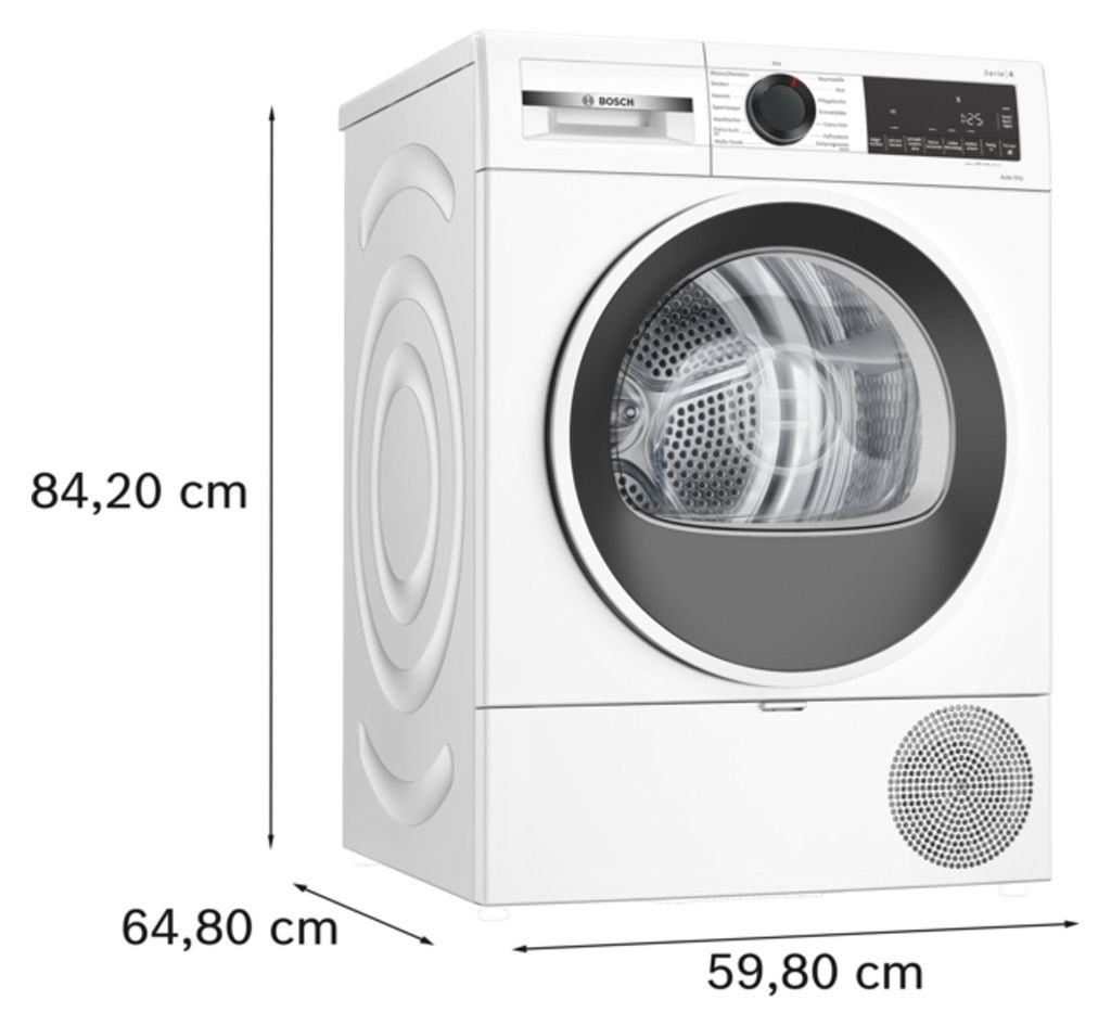 Bosch Serie 6 WQG241001, Freistehend, Frontlader, Wärmepumpe, Weiß, Drehregler, Rechts