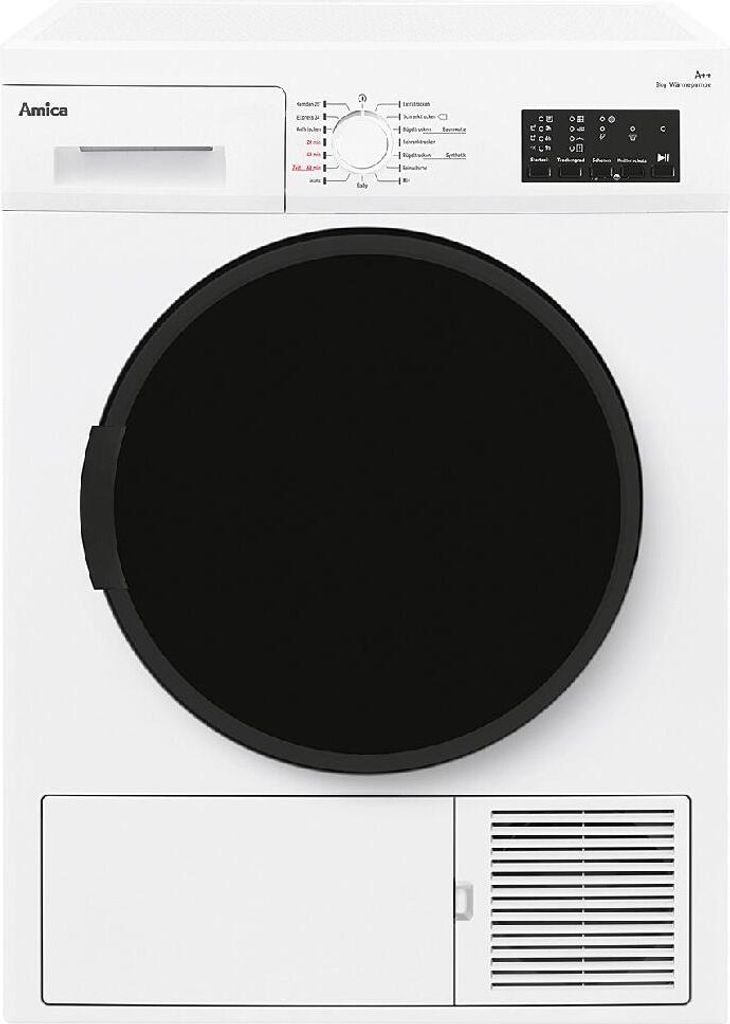 Amica WTP 488 031, Freistehend, Frontlader, Kondensation, Weiß, Tasten, Drehregler, Berührung, Rechts