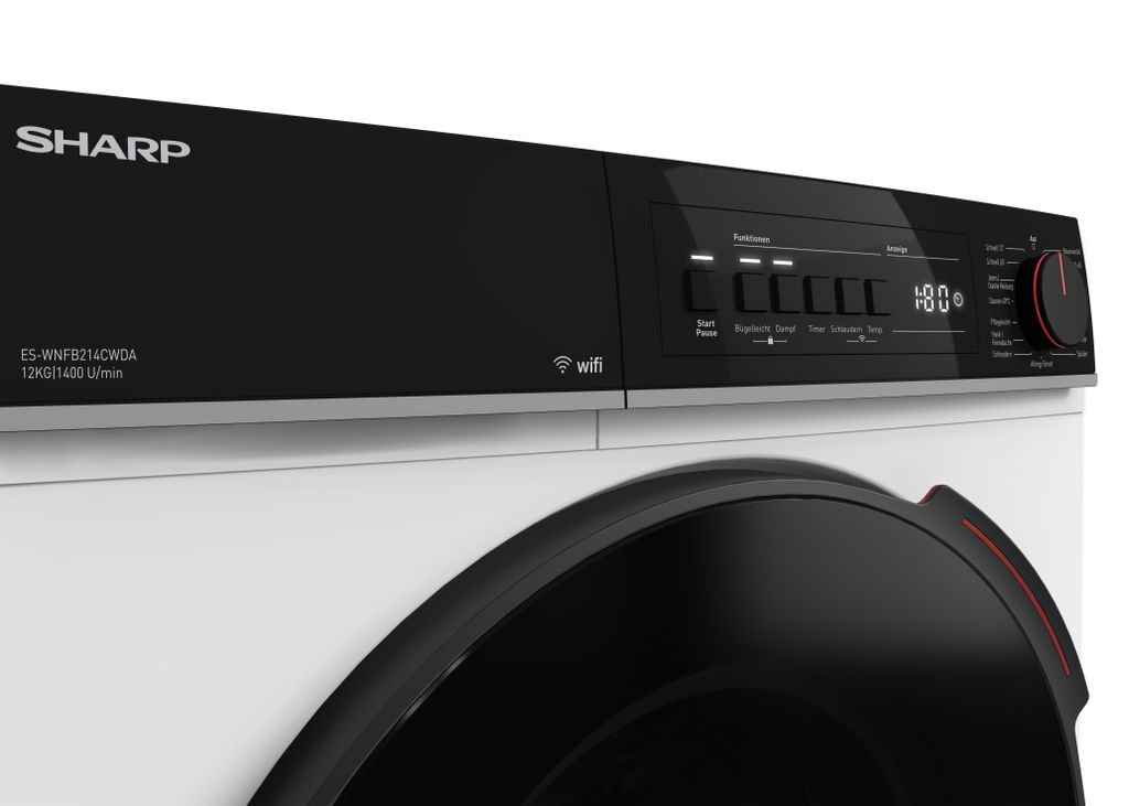Sharp ES - WNFB214CWDA - DE Waschmaschine (12 kg, EEK A - 20%, 1400 U/min.), (WiFi, Inverter Motor, Dampf, AquaStop), Weiß