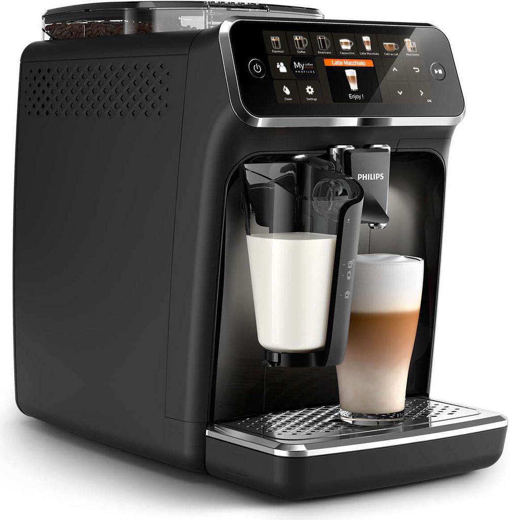 Philips Kaffeevollautomat 5400 Series, 12 Kaffeespezialitäten, LatteGo Milchsystem, Touchdisplay, Schwarz (EP5441/50)