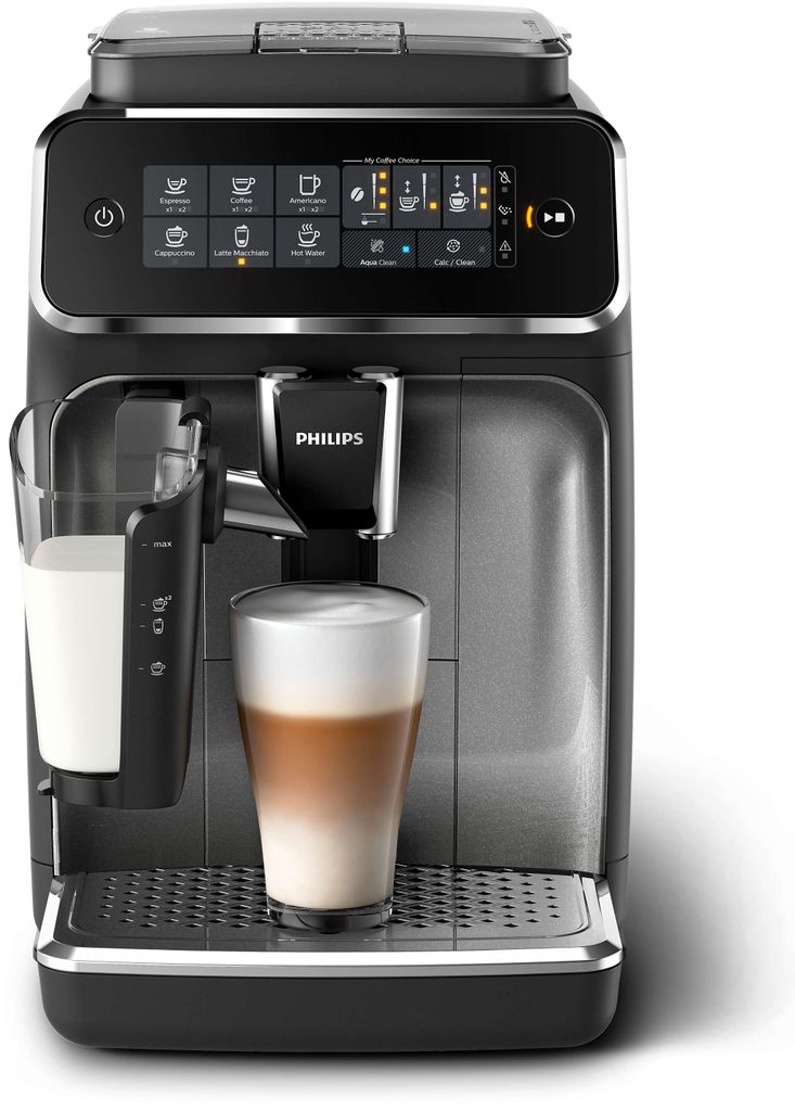 Philips Kaffeevollautomat 3200 Series, 5 Kaffeespezialitäten, LatteGo Milchsystem, Touchdisplay, Schwarz (EP3246/70)