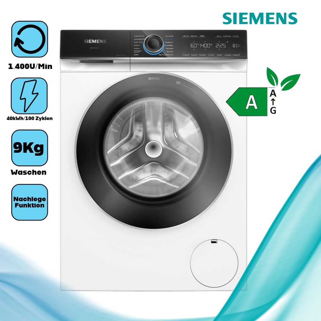 Siemens iQ700 WG44B2040, Frontlader, 9 kg, B, 70 dB, 1400 RPM, A