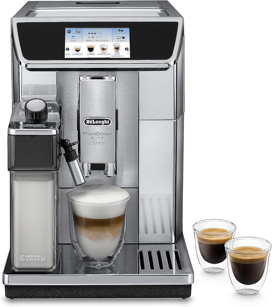 De'Longhi Delonghi ECAM 656.85.MS Vollautomatische Espressomaschine, Edelstahlgehäuse, Touchscreen, Zeitschaltuhr, Integriertes Mahlwerk, Milchaufschäumer, Wasserfilter