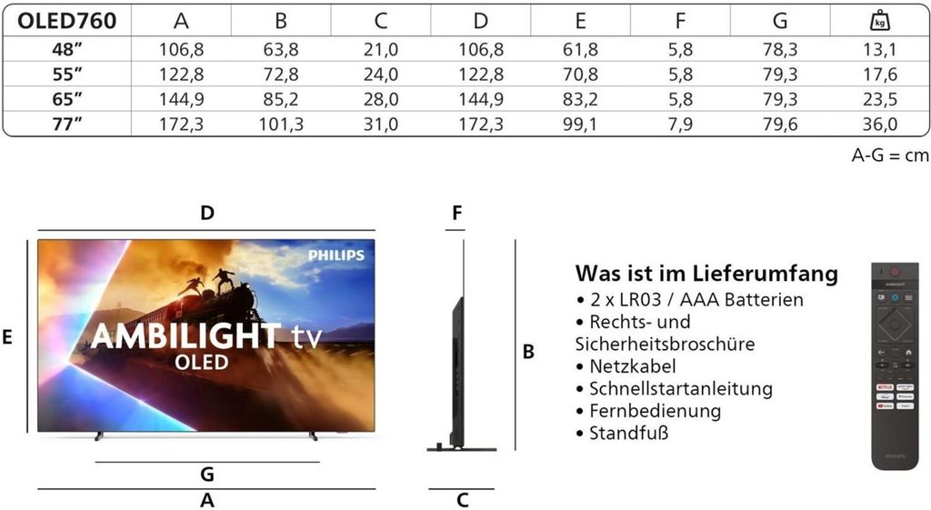 Philips 55OLED76012, 139,7 cm (55"), 3840 x 2160 Pixel, OLED, Smart - TV, WLAN, Schwarz