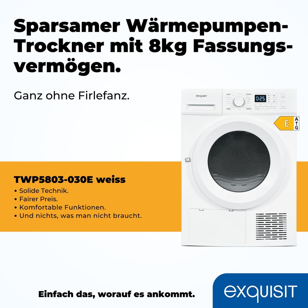 Exquisit Wärmepumpentrockner TWP5803 - 030 weiss